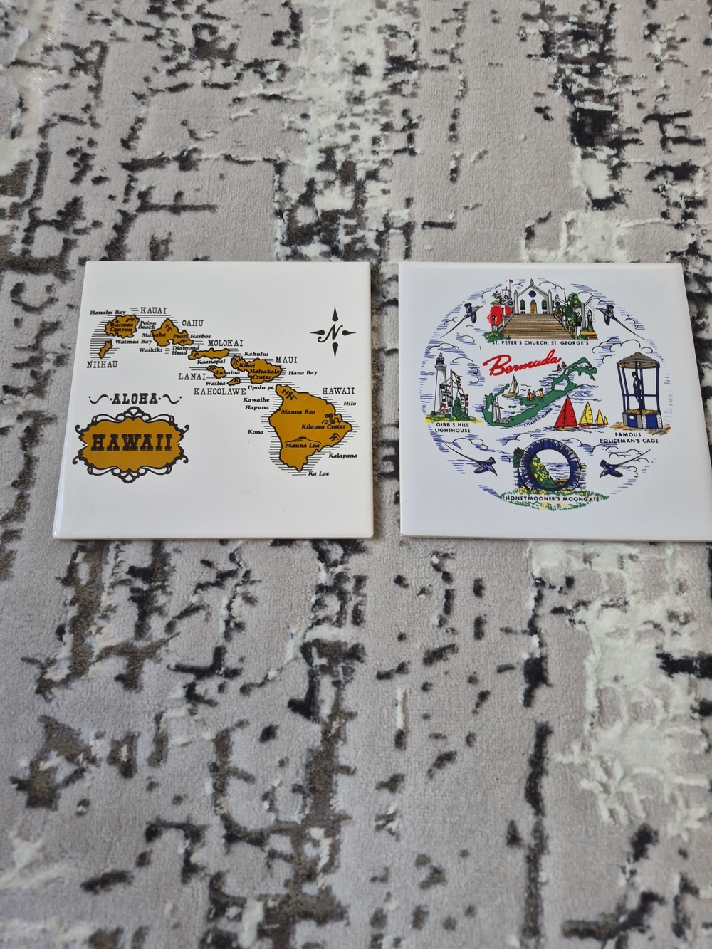 Vintage Bermuda HAWAII Island Map Souvenir Wall Tiles Trivet Wall Decor 6" Retro